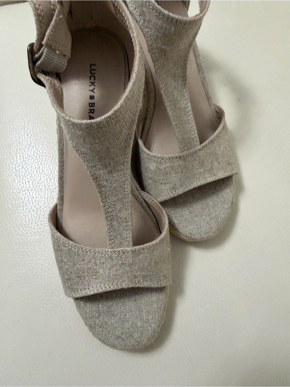 Lucky Brand Neutral T-Strap Wedge Sandals
